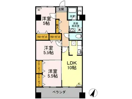 イースト ONE(3LDK/1階)の間取り写真