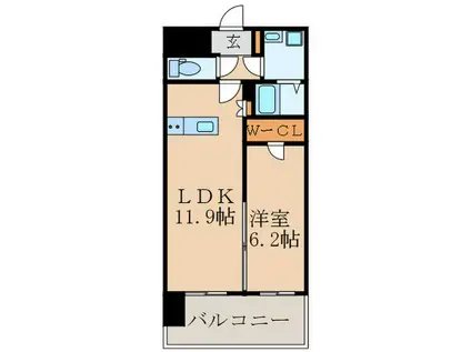 ソレアード苅田II(1LDK/6階)の間取り写真