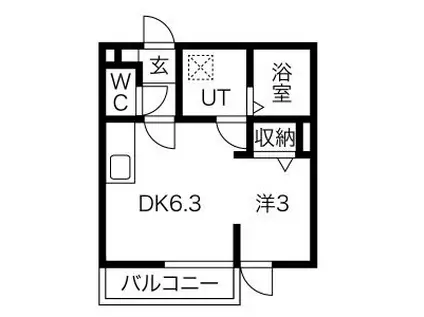 メリディアンなないろの里 参番館(ワンルーム/1階)の間取り写真