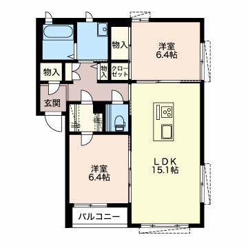 シャーメゾン笹口(2LDK/2階)の間取り写真