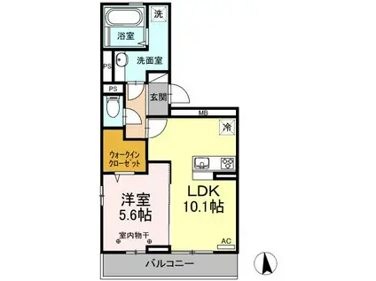 ＪＲ日豊本線 大在駅 徒歩17分 3階建 築7年(1LDK/2階)の間取り写真