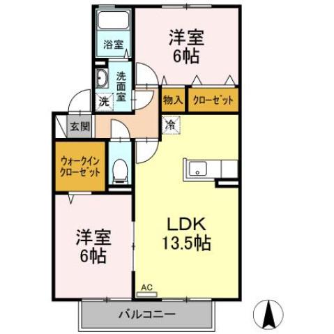 グランドウィン ひまわり(2LDK/2階)の間取り写真