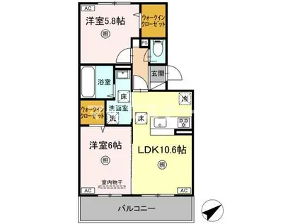WM新八代B棟102(2LDK/1階)の間取り写真