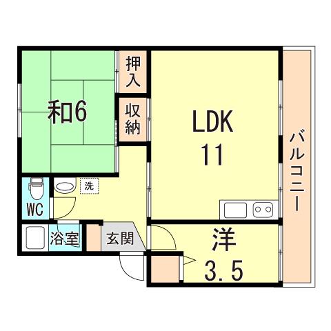 新多聞第2 116号棟(2LDK/4階)の間取り写真