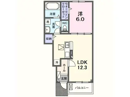 クレメント中今里(1LDK/1階)の間取り写真