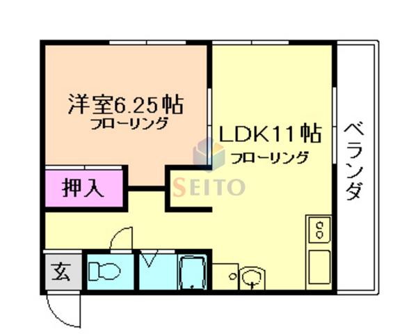 愛名マンション(1LDK/3階)の間取り写真