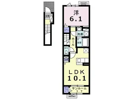 ヴィラ ウィングA(1LDK/2階)の間取り写真