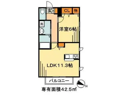 フォレストガーデン市川大野(1LDK/2階)の間取り写真