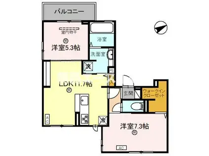 プレステージア忍ケ丘(2LDK/2階)の間取り写真