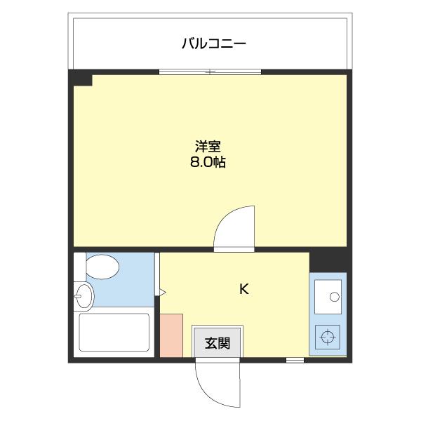 島橋ワンルーム(1K/3階)の間取り写真