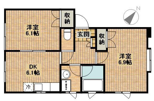 アトリオ千年(2DK/1階)の間取り写真