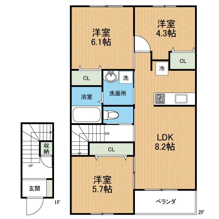 ストーリア小山II(3LDK/2階)の間取り写真
