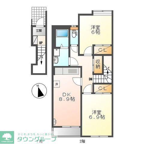 サンタプレイス(2DK/2階)の間取り写真