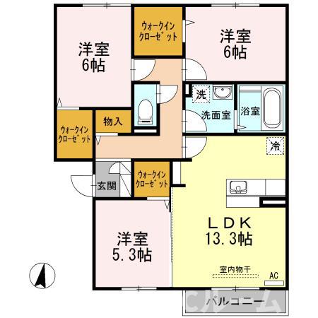 カーサ・チェントロ(3LDK/3階)の間取り写真