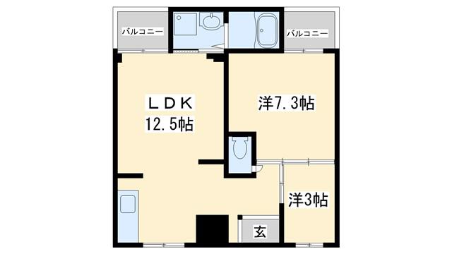 サンライズ高砂 4号棟(2LDK/1階)の間取り写真