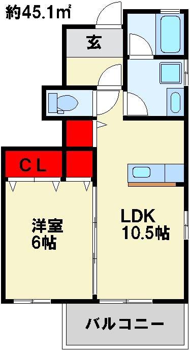 ハイヒルズ下曽根(1LDK/1階)の間取り写真