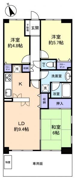 グローリア初穂薬園台ステーションプラザ(3LDK/1階)の間取り写真