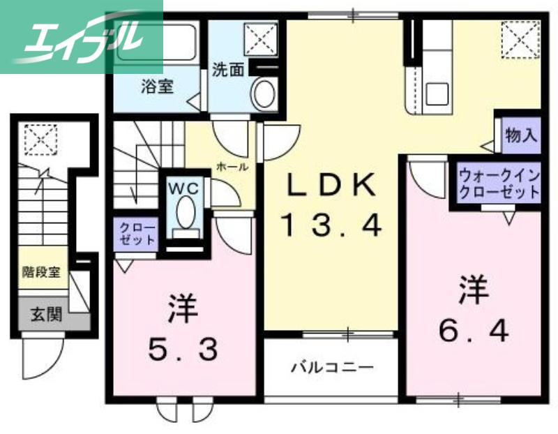 エスポワール昴C(2LDK/2階)の間取り写真