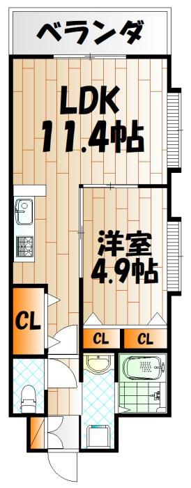 アクシス中井(1LDK/4階)の間取り写真