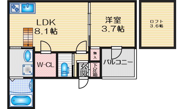 プライムパークス名駅西(1SLDK/2階)の間取り写真