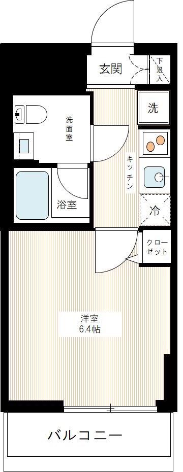 ハーモニーレジデンス品川荏原(1K/6階)の間取り写真