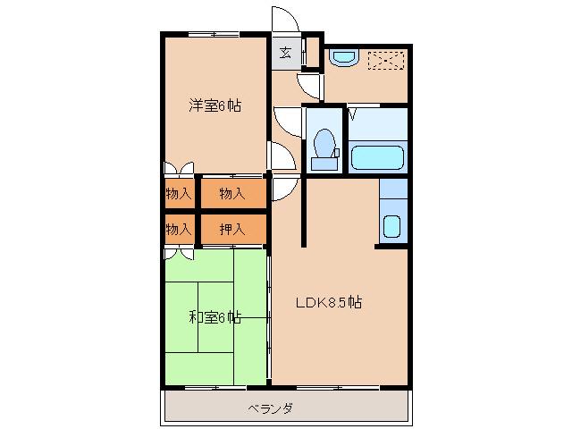 グランブルー本郷(2LDK/1階)の間取り写真