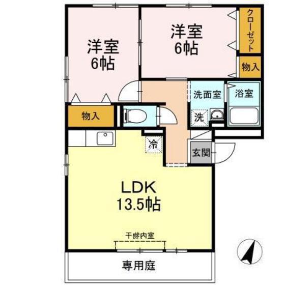 エムズ サンフレア(2LDK/1階)の間取り写真