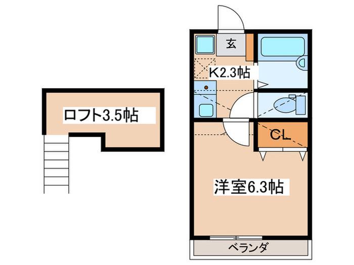 クレスト矢部(1K/2階)の間取り写真
