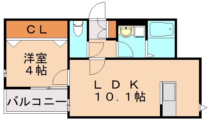 周船寺2丁目AP 2号棟(1LDK/3階)の間取り写真