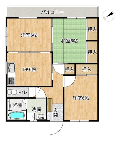 シャロム(3DK/1階)の間取り写真