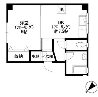 セブンハイツ(1DK/2階)の間取り写真