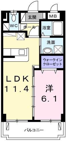 リベルタMヴィラ(1LDK/2階)の間取り写真