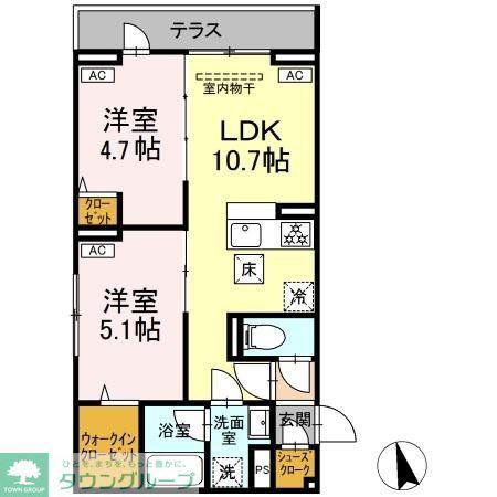 セレスティア羽沢A棟(2LDK/1階)の間取り写真
