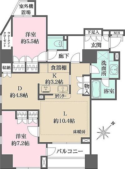 パークハウス本駒込(2LDK/4階)の間取り写真