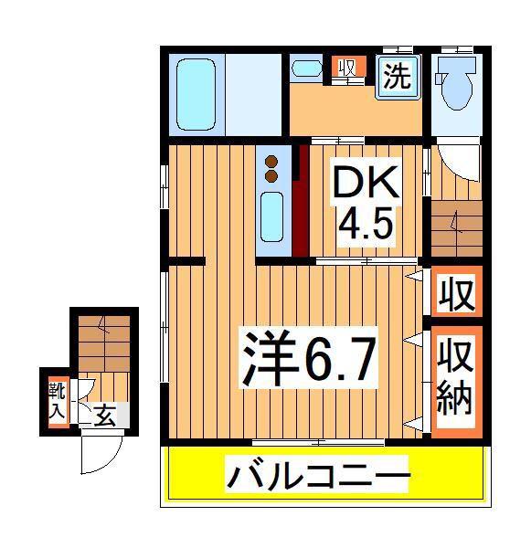ドミール西初石B棟(1DK/2階)の間取り写真