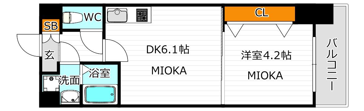 メイクス天王寺南(1DK/10階)の間取り写真