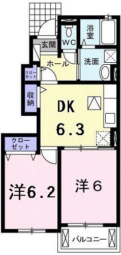 グランソレイユ(2DK/1階)の間取り写真