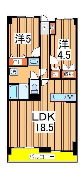 クレセントコートおおたかの森(2LDK/5階)の間取り写真