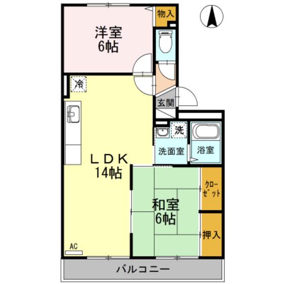 ハイカムール玉木(2LDK/2階)の間取り写真