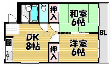 メゾン深野I(2DK/4階)の間取り写真