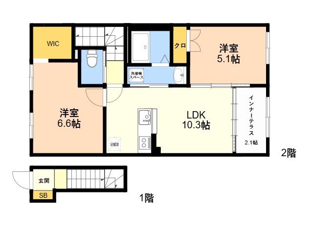 イルミ フェイト(2LDK/2階)の間取り写真