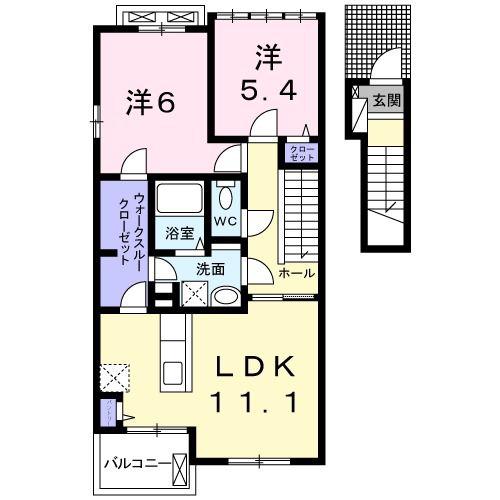 コート・ドール 弐番館(2LDK/2階)の間取り写真