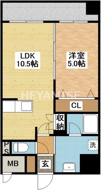 ABITI浜町(1LDK/13階)の間取り写真