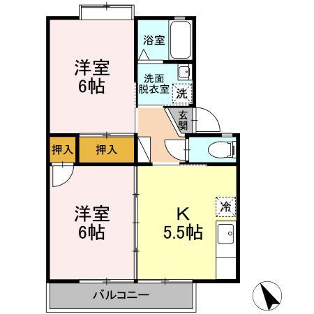 OASIS SATONAKA B棟(2K/2階)の間取り写真