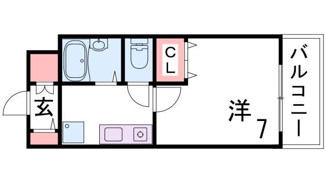 AURORA COURT兵庫駅前(1K/7階)の間取り写真