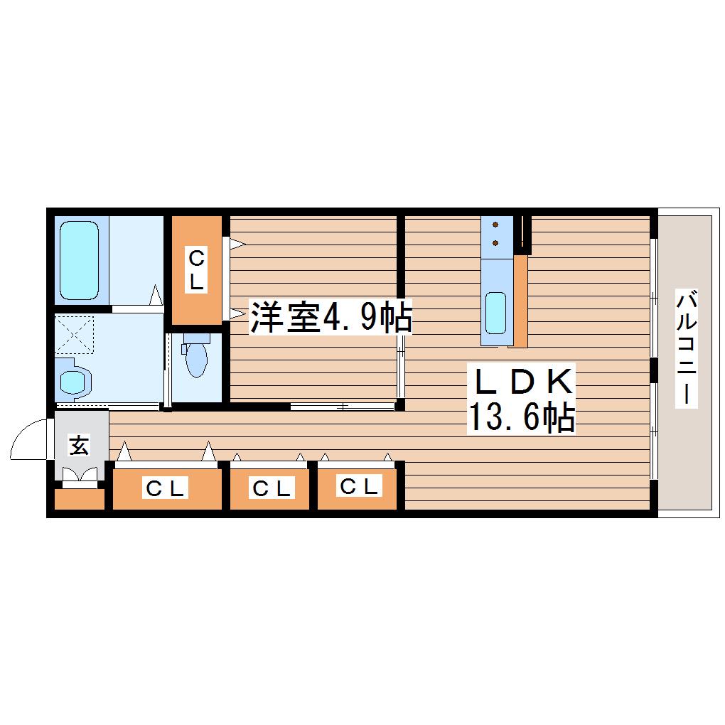 レトアオーク(1LDK/1階)の間取り写真