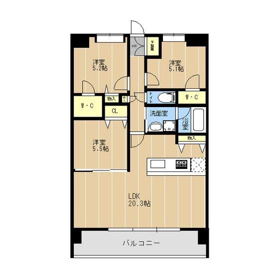 LIBTH原水(3LDK/2階)の間取り写真