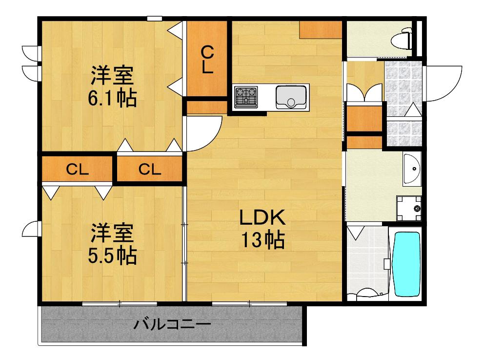 サニーハイツ松ヶ丘(2LDK/2階)の間取り写真