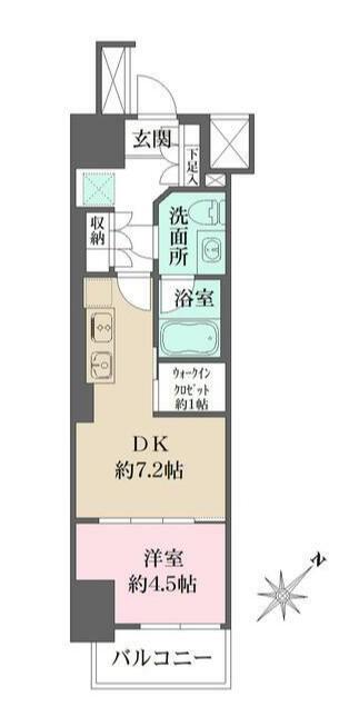 ザ・パークワンズ渋谷本町(1DK/4階)の間取り写真