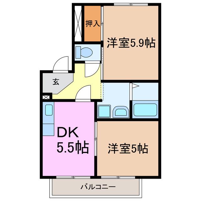 パークヒルズ中平 B棟(2DK/2階)の間取り写真